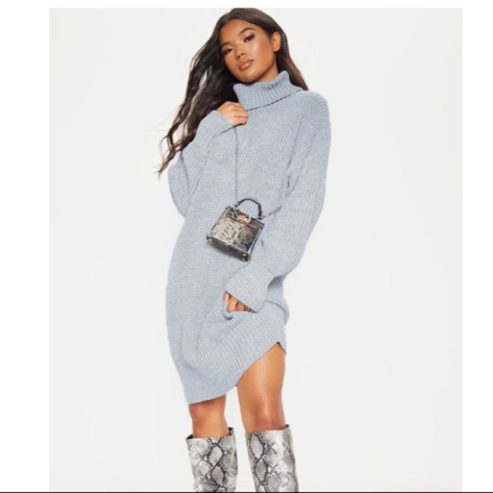Grey Oversized High Neck Knitted Overdress